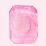 Wild Roses mini vegan soap by Crystal Bar Studio featuring a rose quartz crystal, handcrafted 3 oz bar scented in roses for love, beauty, and self-care.