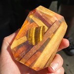 Kingdom Within vegan bar soap by Crystal Bar Studio featuring a tiger's eye crystal, handcrafted 7 oz bar scented in spiced mahogany for strength, grounding, and inner power.