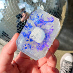Moon Child soap by Crystal Bar Studio featuring a rainbow moonstone crystal, handcrafted vegan bar soap for spiritual connection and relaxation.