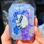 Moon Child soap by Crystal Bar Studio featuring a rainbow moonstone crystal, handcrafted vegan bar soap for spiritual connection and relaxation.