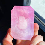 Wild Roses mini vegan soap by Crystal Bar Studio featuring a rose quartz crystal, handcrafted 3 oz bar scented in roses for love, beauty, and self-care.